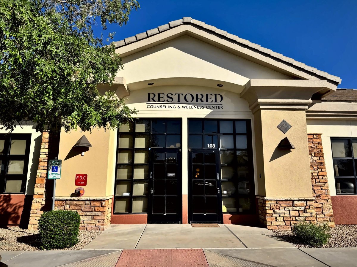 Exterior entrance of Restored Counseling & Wellness Center in Gilbert, Arizona